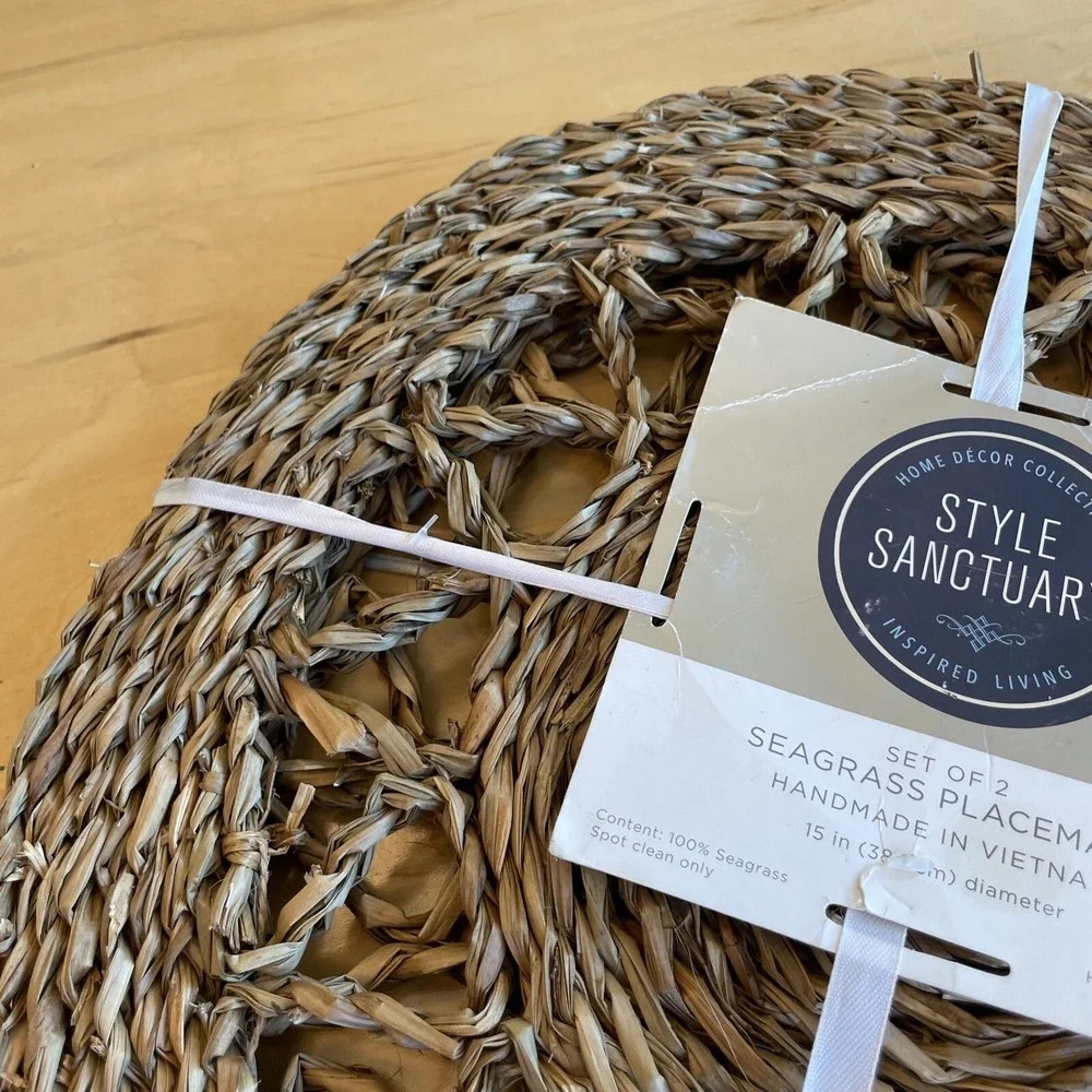 Style Sanctuary 15 Inch‎ Woven 100% Seagrass (2) Placemats Charger Kitchen